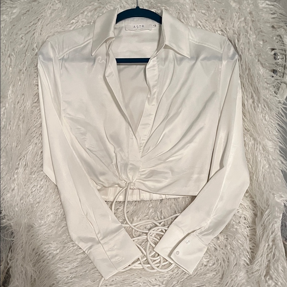 ASTR Women's Cream Satin Button Down Shirt